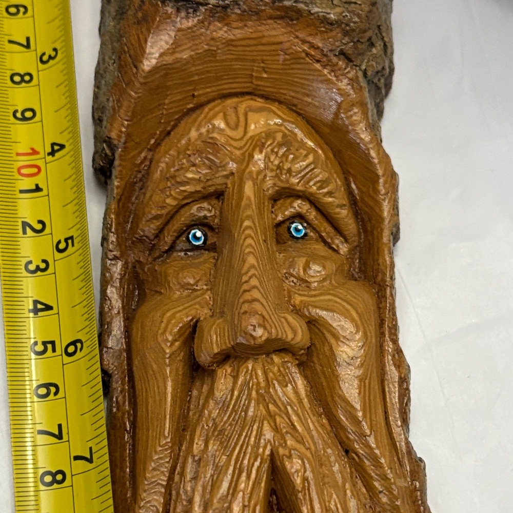 Hand-Carved Wooden Beard Face Wall Hanging - Rustic Brown - Picture 4 of 10